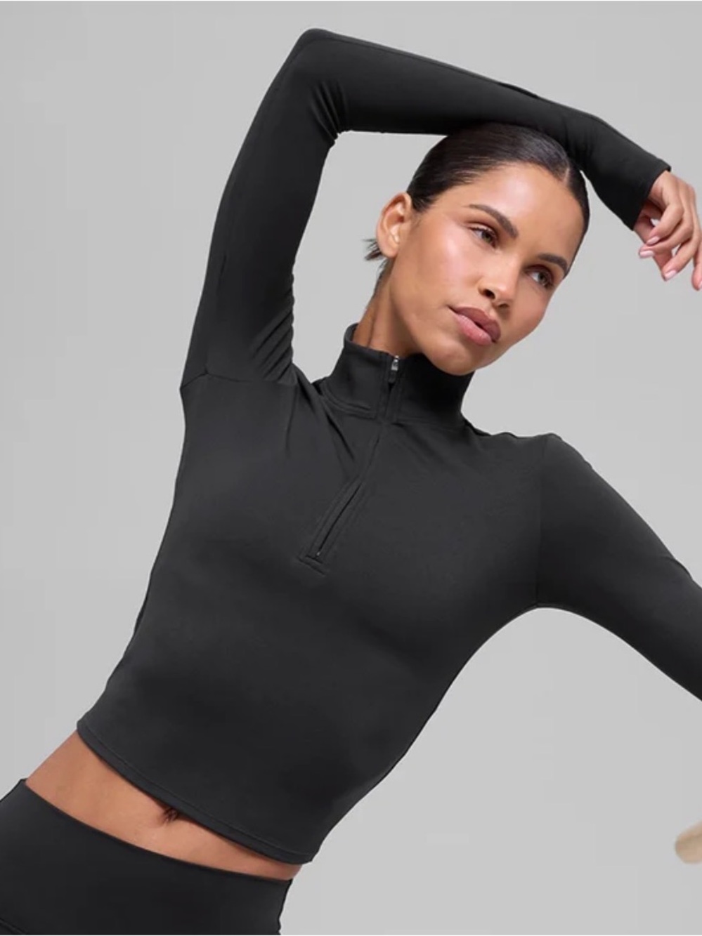 ALO Yoga Black Long-Sleeve Half-Zip Crop Top